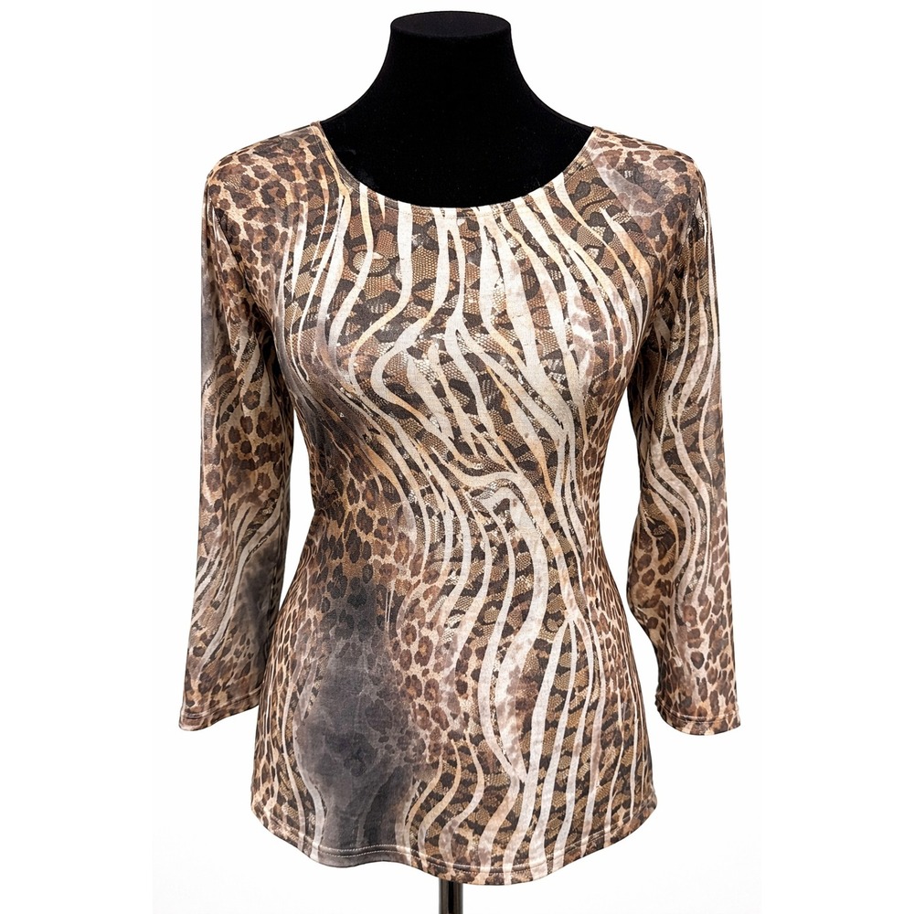 Impulse California Womens‎ Pullover Scoop Neck Top Large Multicolor Animal Print